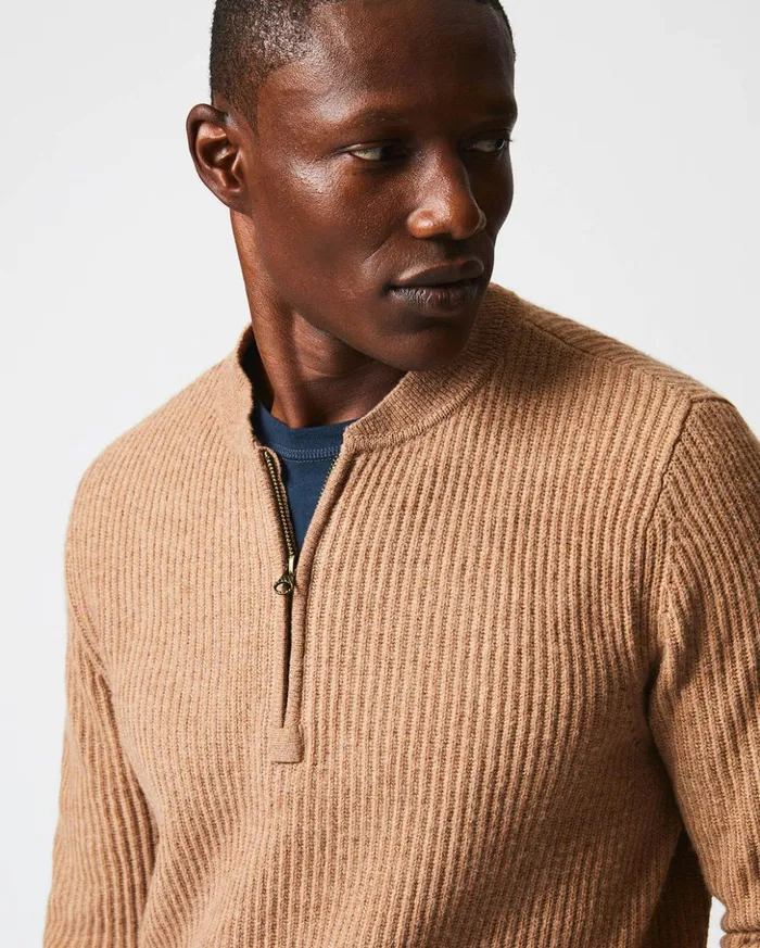 Sweaters and Sweatshirts Men Billy Reid Fisherman Rib Half Zip Cameltan