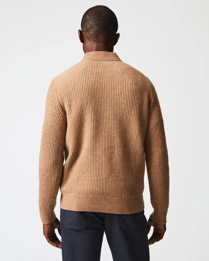 Sweaters and Sweatshirts Men Billy Reid Fisherman Rib Half Zip Cameltan