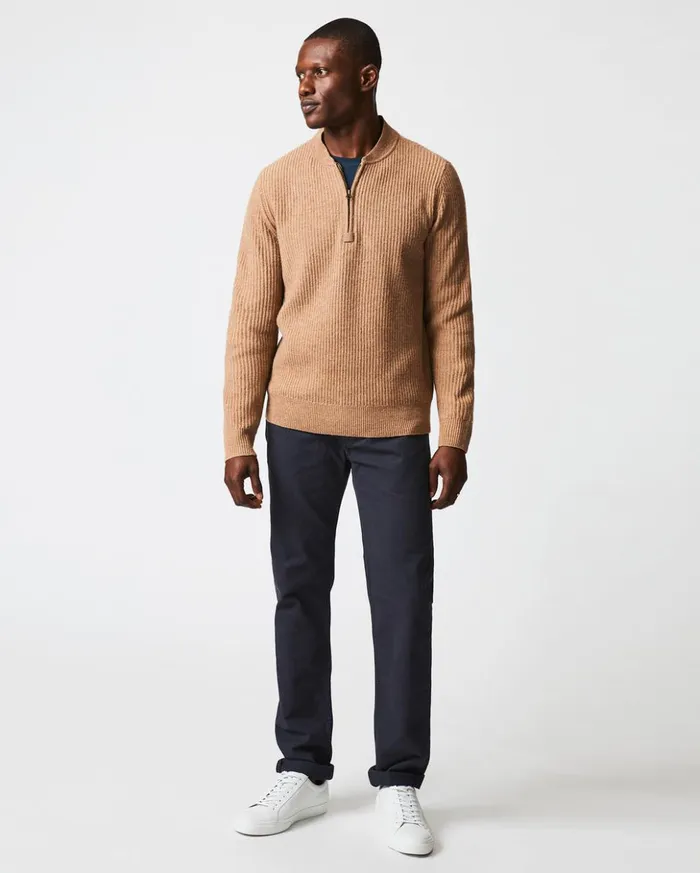 Sweaters and Sweatshirts Men Billy Reid Fisherman Rib Half Zip Cameltan