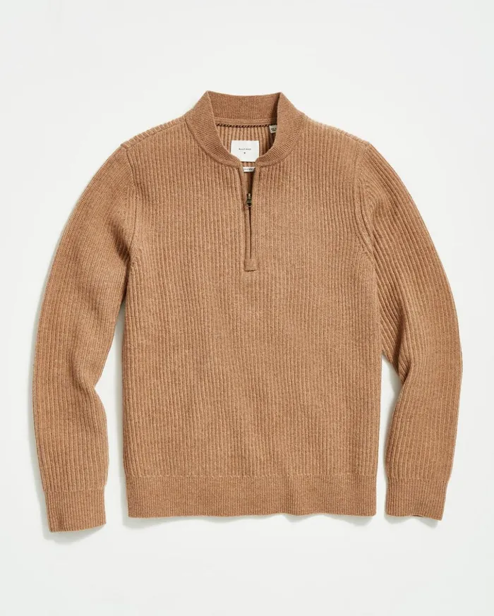 Sweaters and Sweatshirts Men Billy Reid Fisherman Rib Half Zip Cameltan