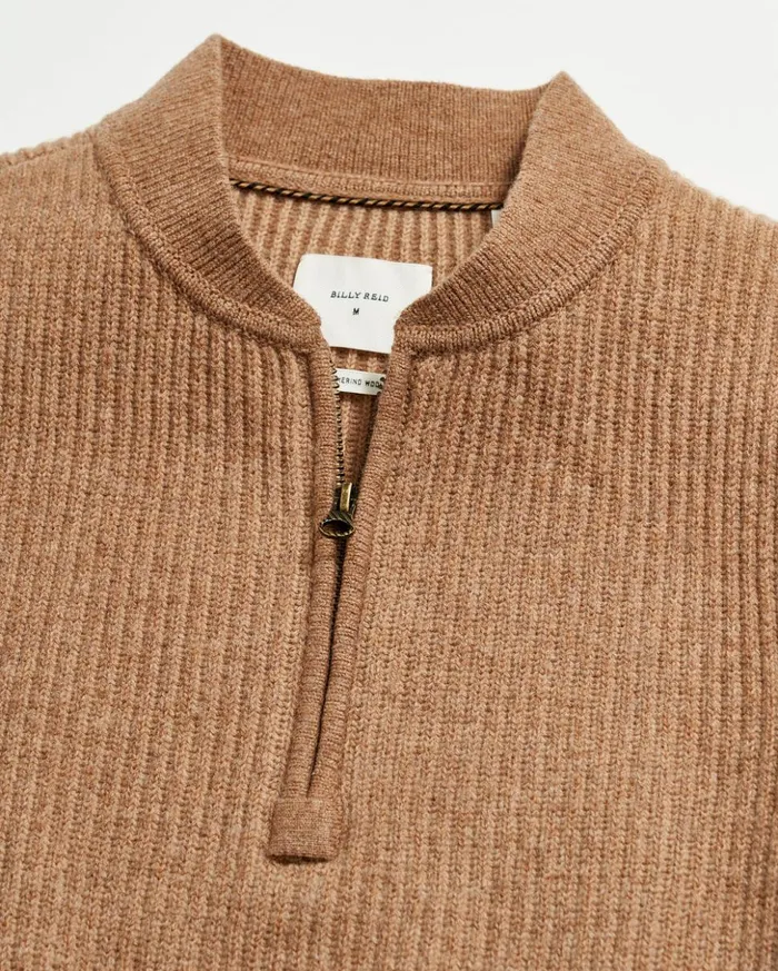 Sweaters and Sweatshirts Men Billy Reid Fisherman Rib Half Zip Cameltan