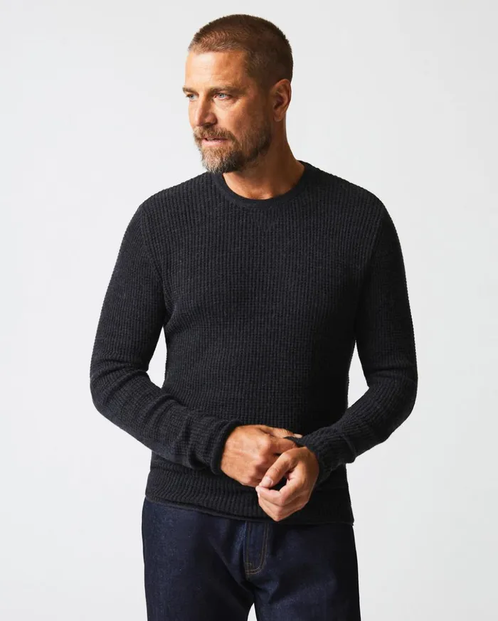Sweaters and Sweatshirts Men Billy Reid Mini Waffle Crew Charcoal