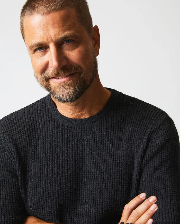 Sweaters and Sweatshirts Men Billy Reid Mini Waffle Crew Charcoal