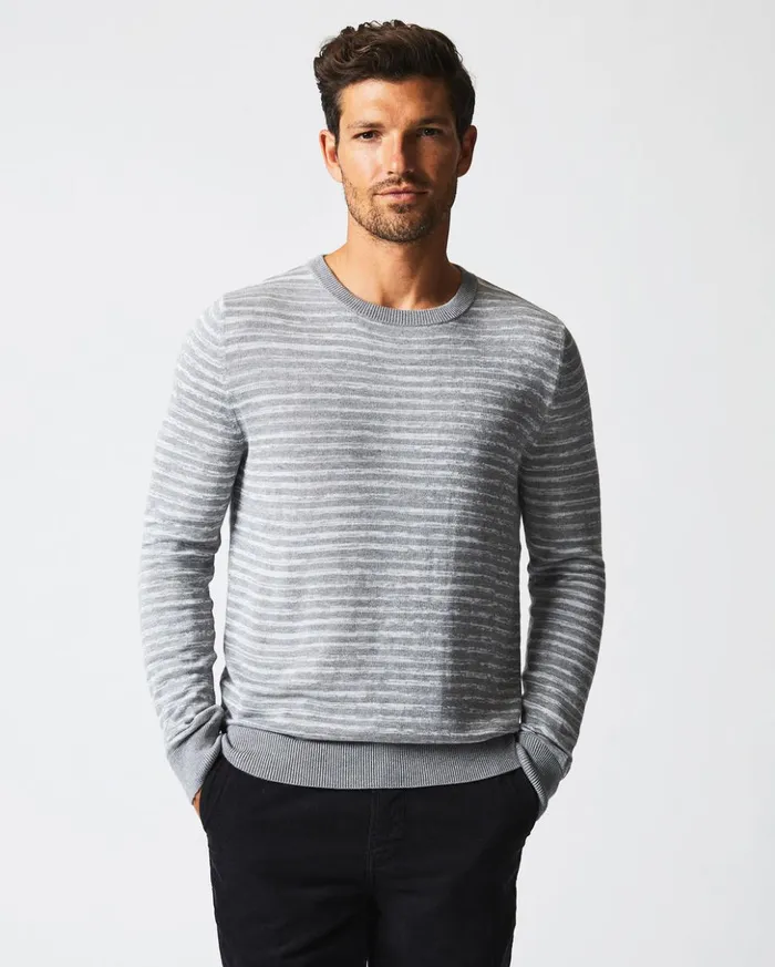 Sweaters and Sweatshirts Men Billy Reid Space Dye Stripe Crew Grey