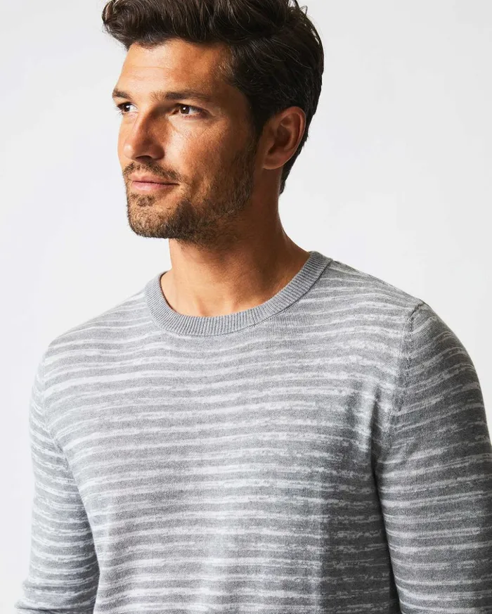 Sweaters and Sweatshirts Men Billy Reid Space Dye Stripe Crew Grey
