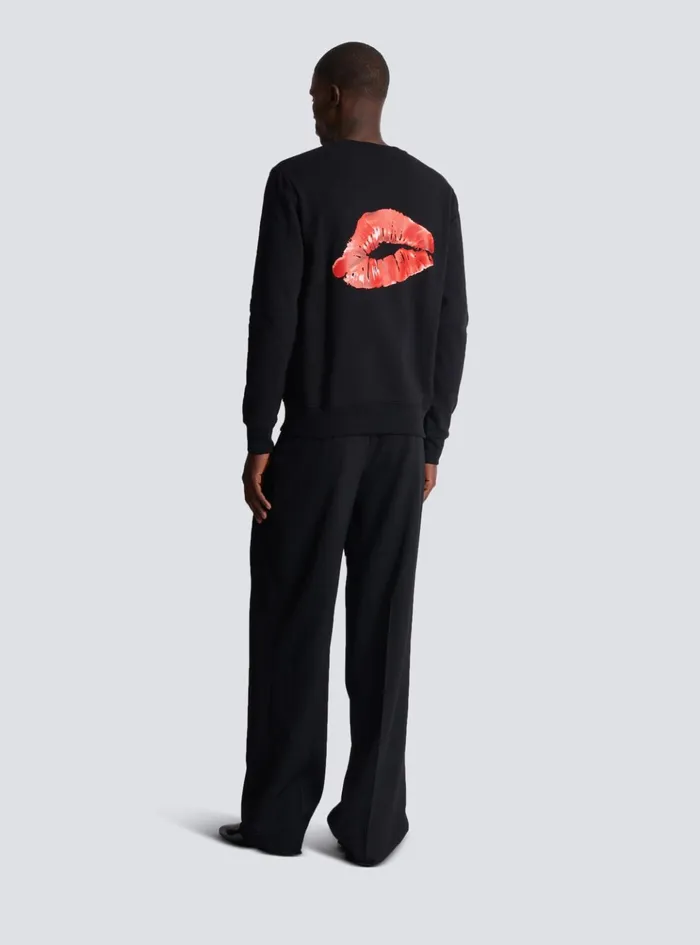 Sweatshirt With Kiss Print Black Men Balmain Sweatshirts