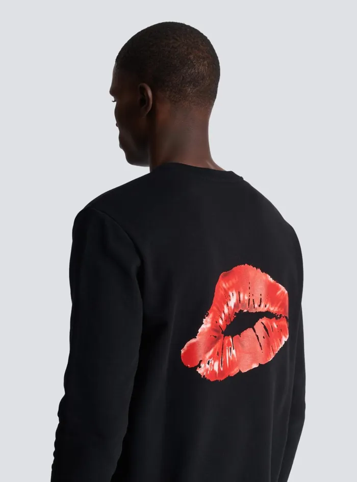 Sweatshirt With Kiss Print Black Men Balmain Sweatshirts
