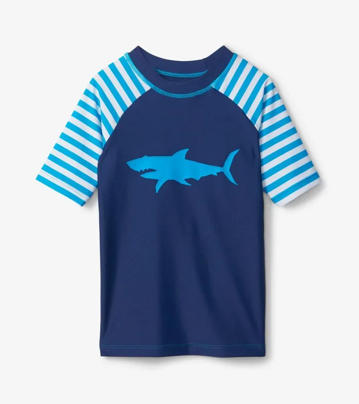 Swimwear Boys Hatley Shark Stripes Short Sleeve Rashguard