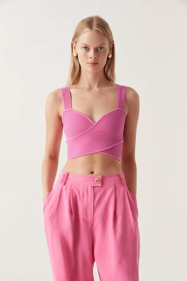 Sybil Twist Knit Bustier Brilliant Pink Women Aje Body 038 Crepe Knit