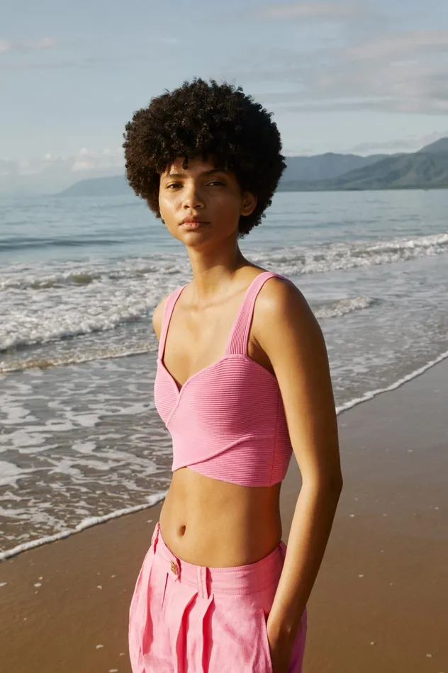 Sybil Twist Knit Bustier Brilliant Pink Women Aje Body 038 Crepe Knit