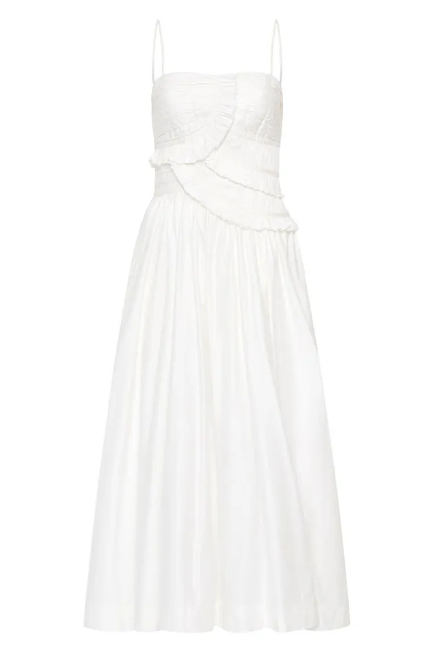 Synergy Frill Midi Dress Ivory Women Aje White Dresses
