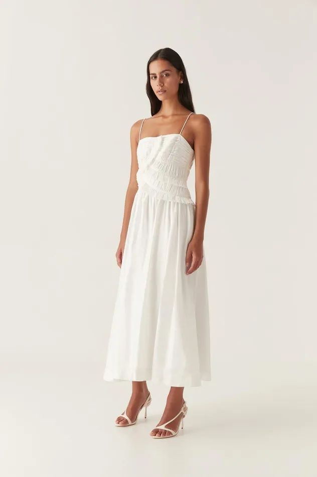 Synergy Frill Midi Dress Ivory Women Aje White Dresses