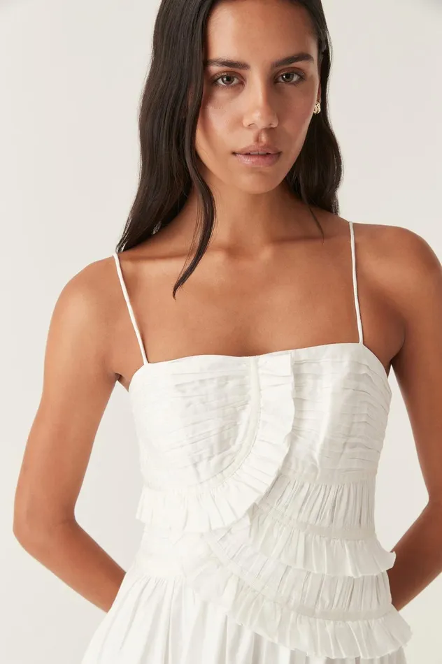 Synergy Frill Midi Dress Ivory Women Aje White Dresses
