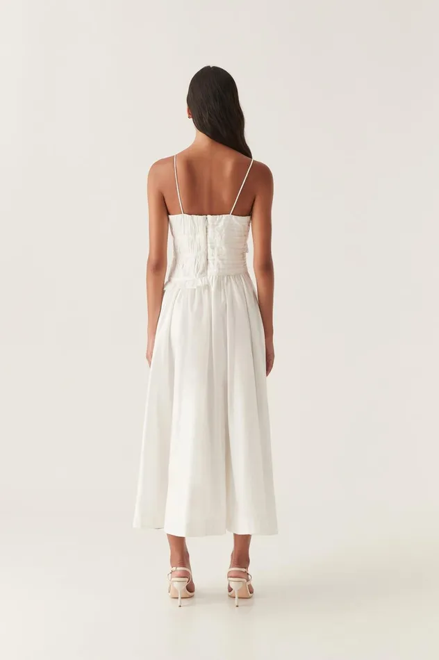 Synergy Frill Midi Dress Ivory Women Aje White Dresses