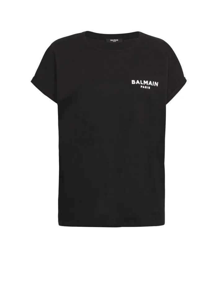 Tshirt With Flocked Paris Logo Black Women Balmain TShirts
