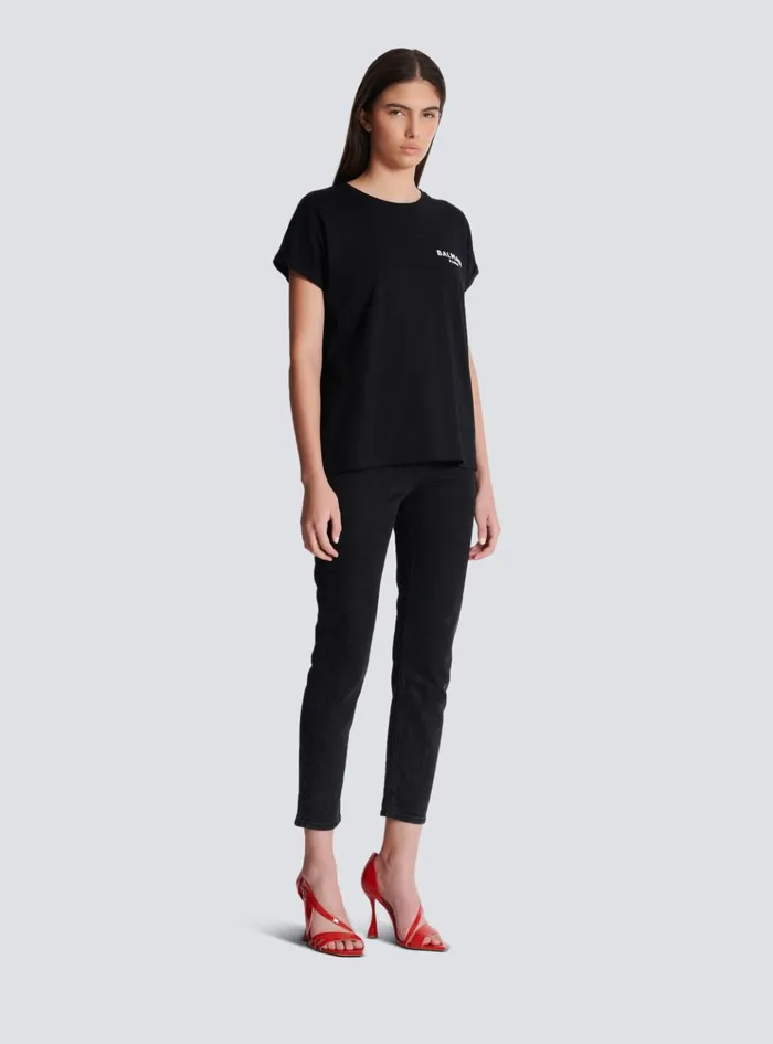 Tshirt With Flocked Paris Logo Black Women Balmain TShirts