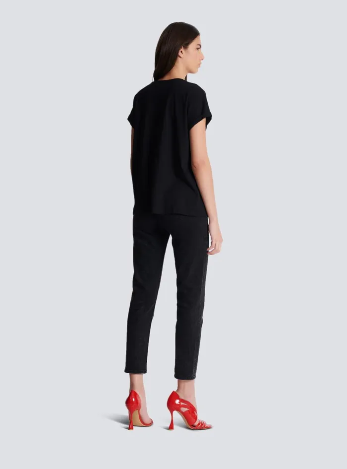 Tshirt With Flocked Paris Logo Black Women Balmain TShirts
