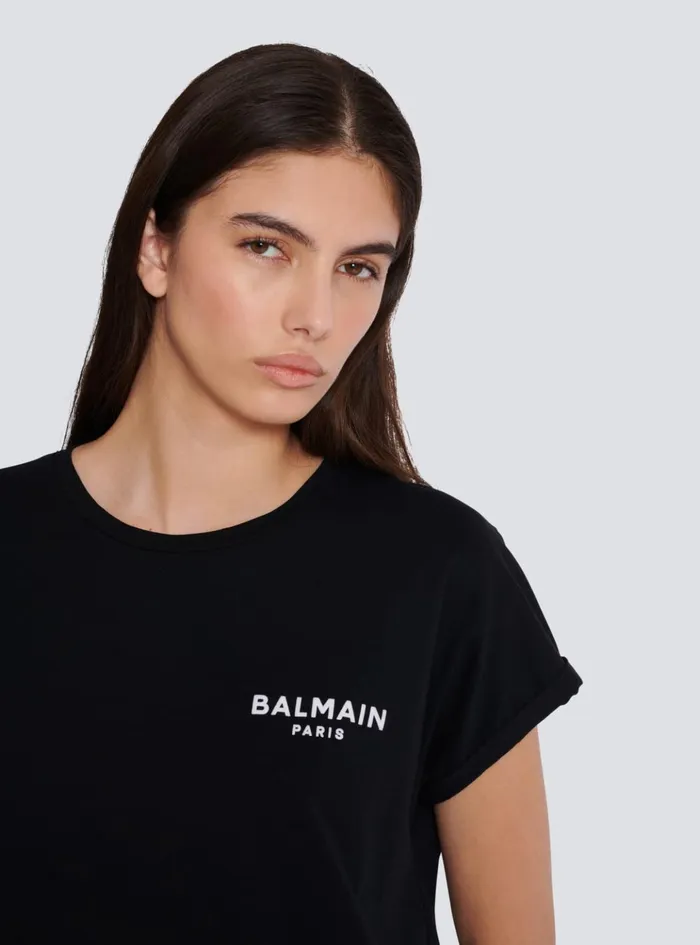 Tshirt With Flocked Paris Logo Black Women Balmain TShirts