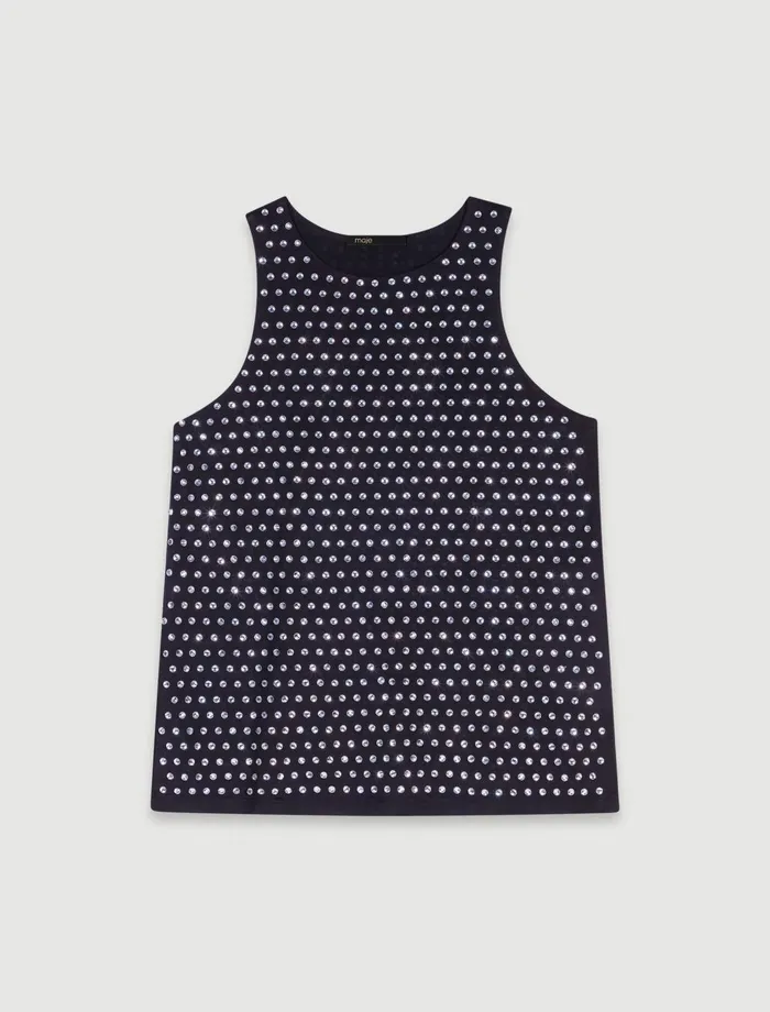 TShirts Women Maje Rhinestone Tank Top Black