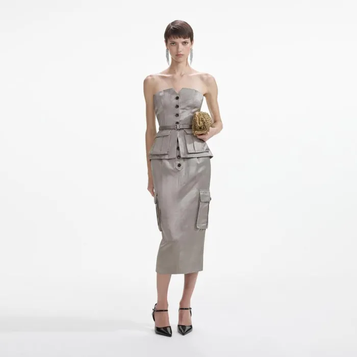 Taupe Satin Corset Top Women Self Portrait Tops