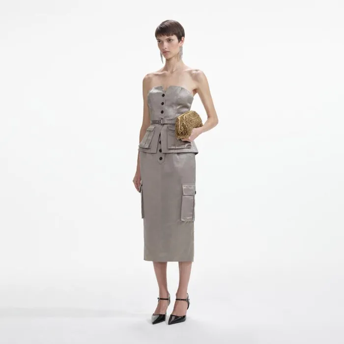 Taupe Satin Corset Top Women Self Portrait Tops