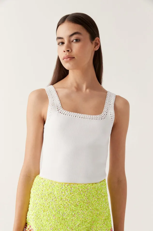 Tazia Crocheted Edge Tank Ivory Women Aje Body 038 Crepe Knit
