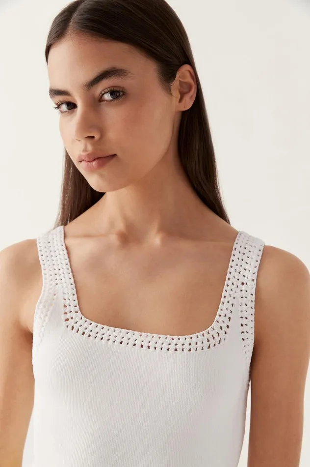 Tazia Crocheted Edge Tank Ivory Women Aje Body 038 Crepe Knit