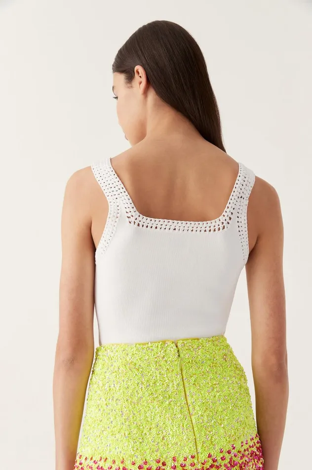 Tazia Crocheted Edge Tank Ivory Women Aje Body 038 Crepe Knit