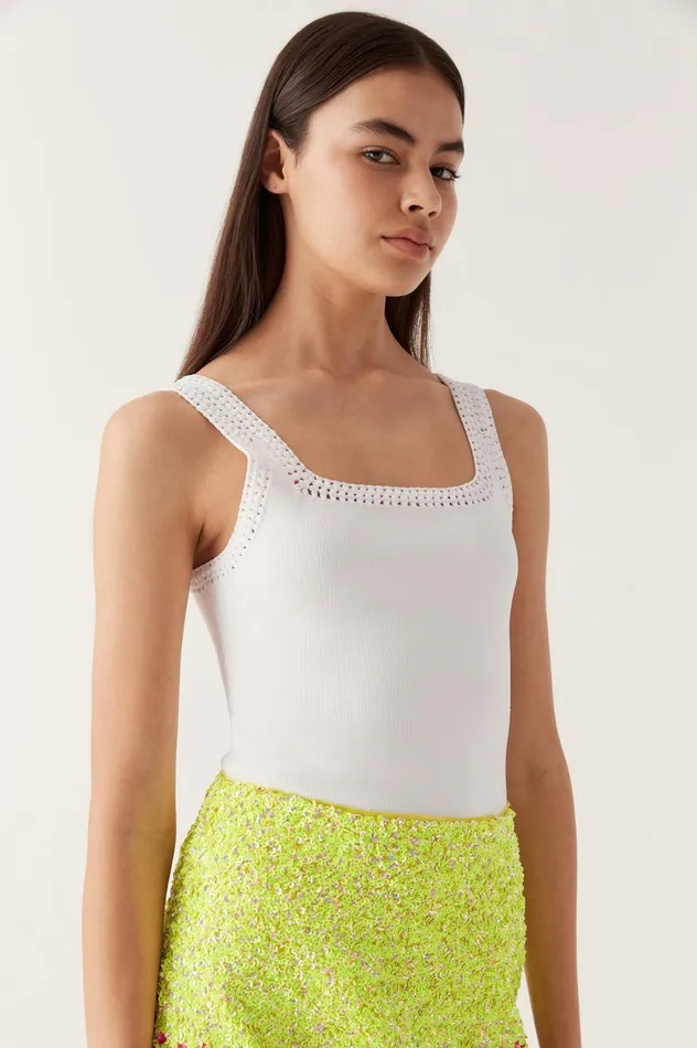 Tazia Crocheted Edge Tank Ivory Women Aje Body 038 Crepe Knit