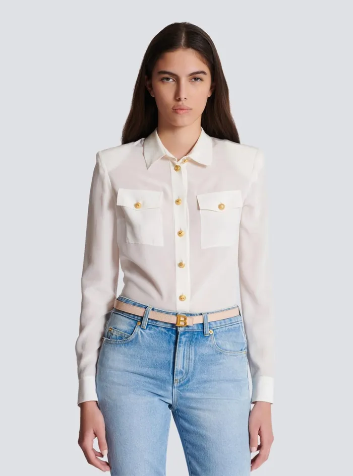 Thin BBelt In Crocodileembossed Calfskin Beige Women Balmain Belts