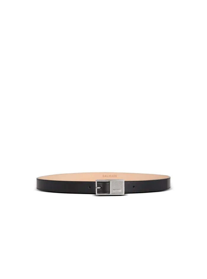 Thin Signature Calfskin Belt Black Men Balmain Belts