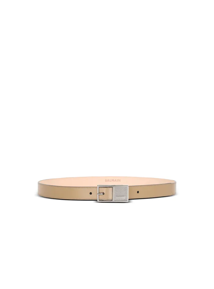 Thin Signature Calfskin Belt Brown Men Balmain Belts