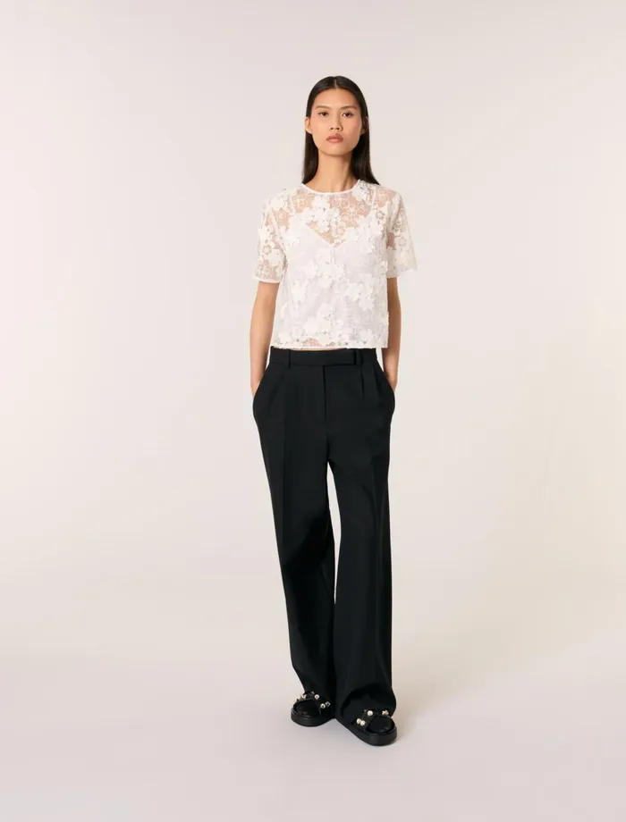 Tops and Shirts Women Maje Embroidered ShortSleeved Top White