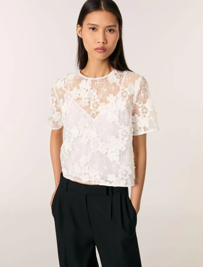 Tops and Shirts Women Maje Embroidered ShortSleeved Top White