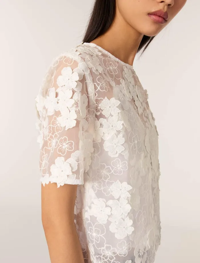 Tops and Shirts Women Maje Embroidered ShortSleeved Top White