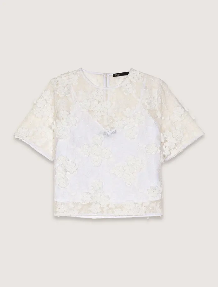 Tops and Shirts Women Maje Embroidered ShortSleeved Top White