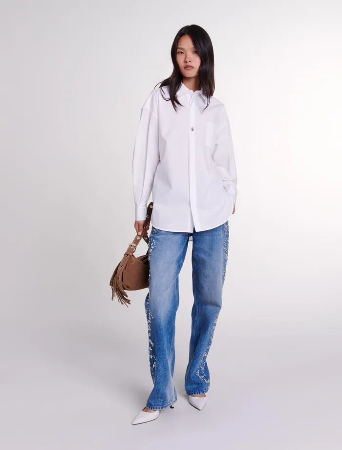Tops and Shirts Women Maje Oversized Poplin Shirt White
