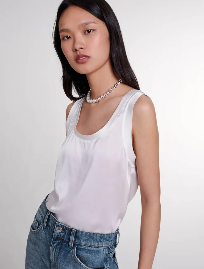 Tops and Shirts Women Maje Silk Tank Top White