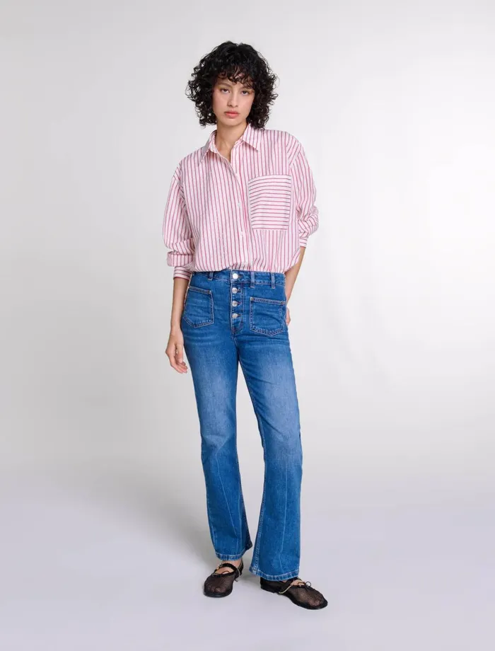 Tops and Shirts Women Maje Striped Rhinestone Shirt Red Rhinestone Stripe