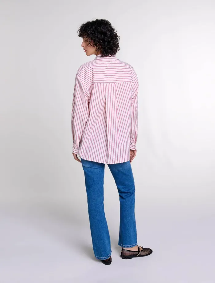 Tops and Shirts Women Maje Striped Rhinestone Shirt Red Rhinestone Stripe