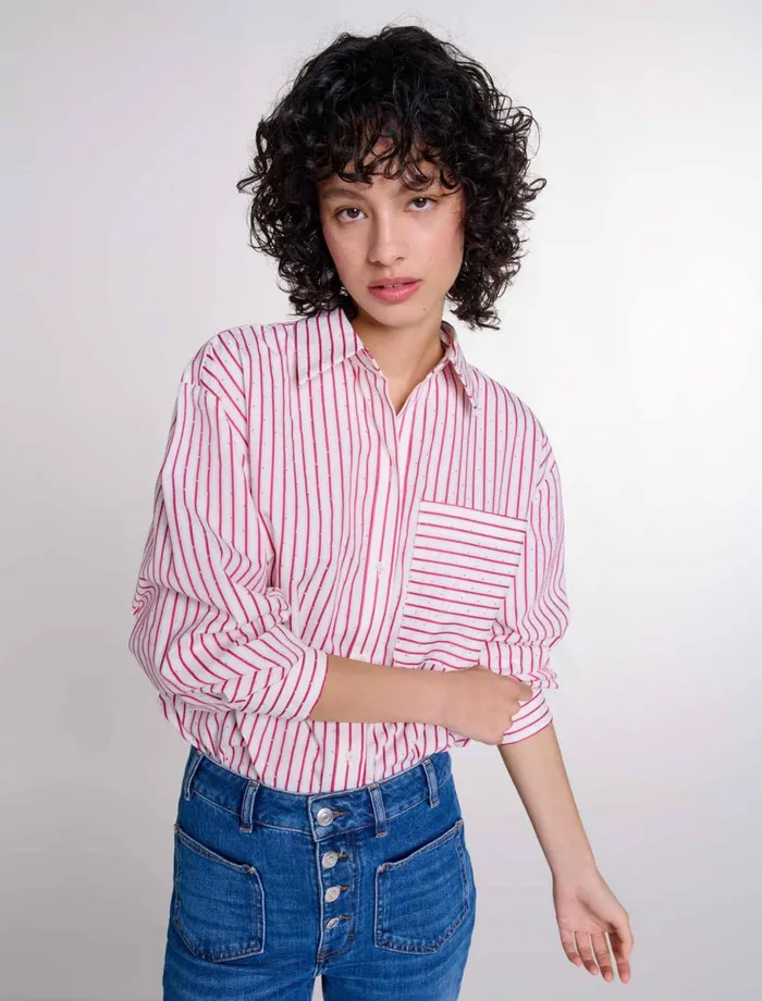 Tops and Shirts Women Maje Striped Rhinestone Shirt Red Rhinestone Stripe