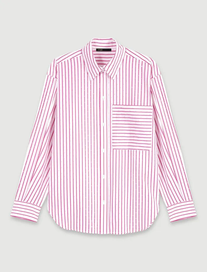 Tops and Shirts Women Maje Striped Rhinestone Shirt Red Rhinestone Stripe