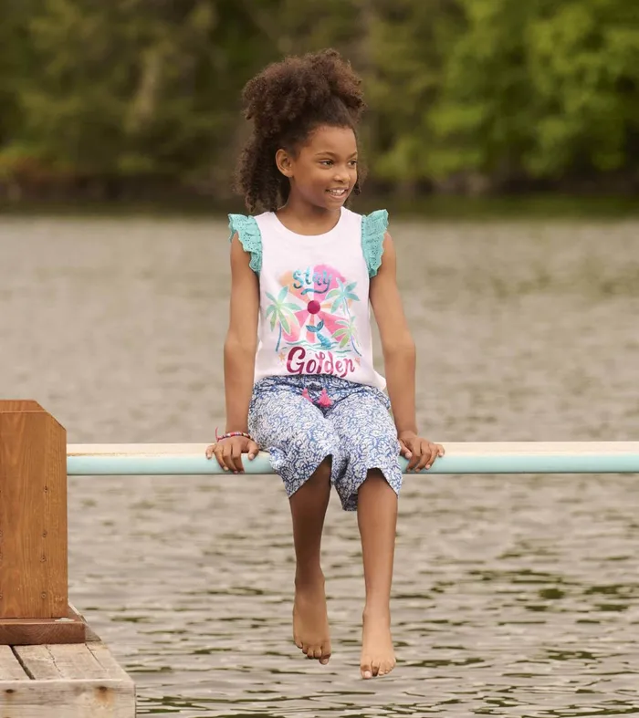 Tops Girls Hatley Girls Stay Golden Ruffle Sleeve Tank Top