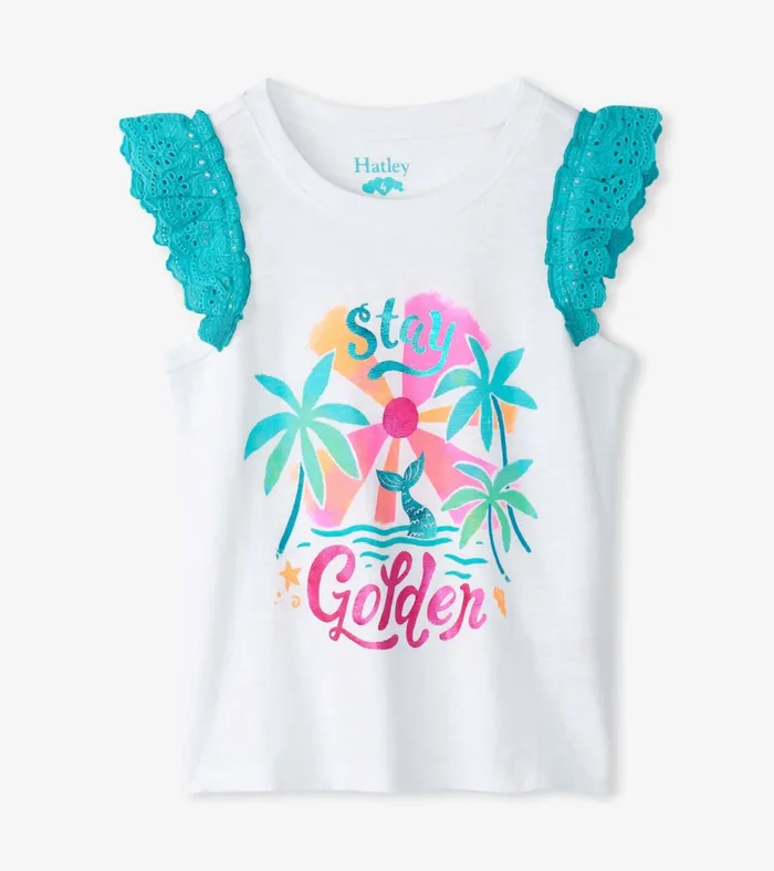 Tops Girls Hatley Girls Stay Golden Ruffle Sleeve Tank Top