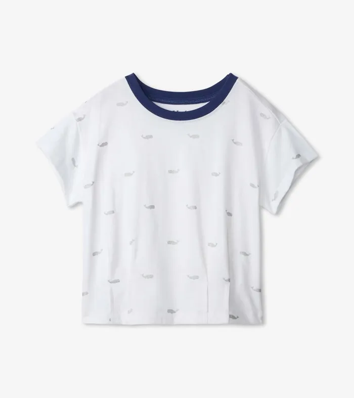 Tops Girls Hatley Nautical Anchors Pleated Slouchy Tee
