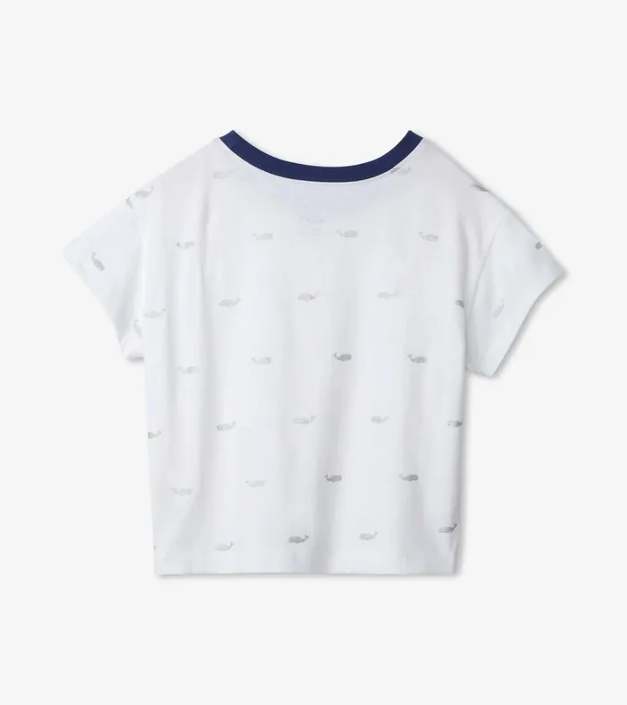 Tops Girls Hatley Nautical Anchors Pleated Slouchy Tee