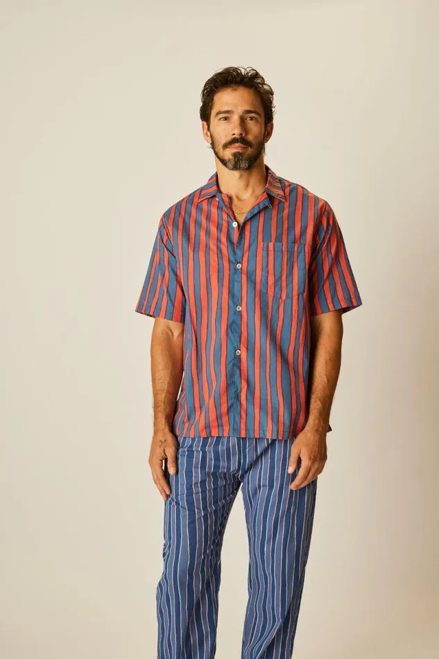 Tops Shop Natalie Martin KEVIN SHIRT Batik Stripe Blood Orange