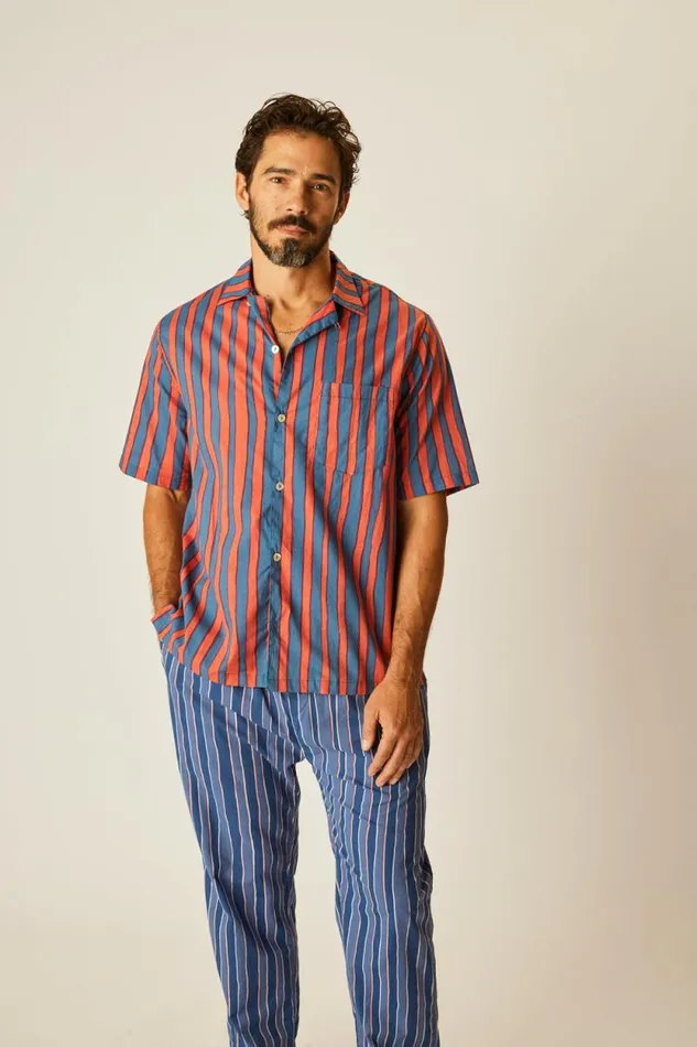 Tops Shop Natalie Martin KEVIN SHIRT Batik Stripe Blood Orange