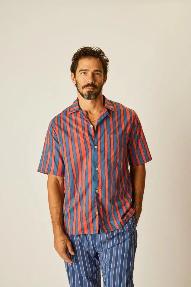 Tops Shop Natalie Martin KEVIN SHIRT Batik Stripe Blood Orange
