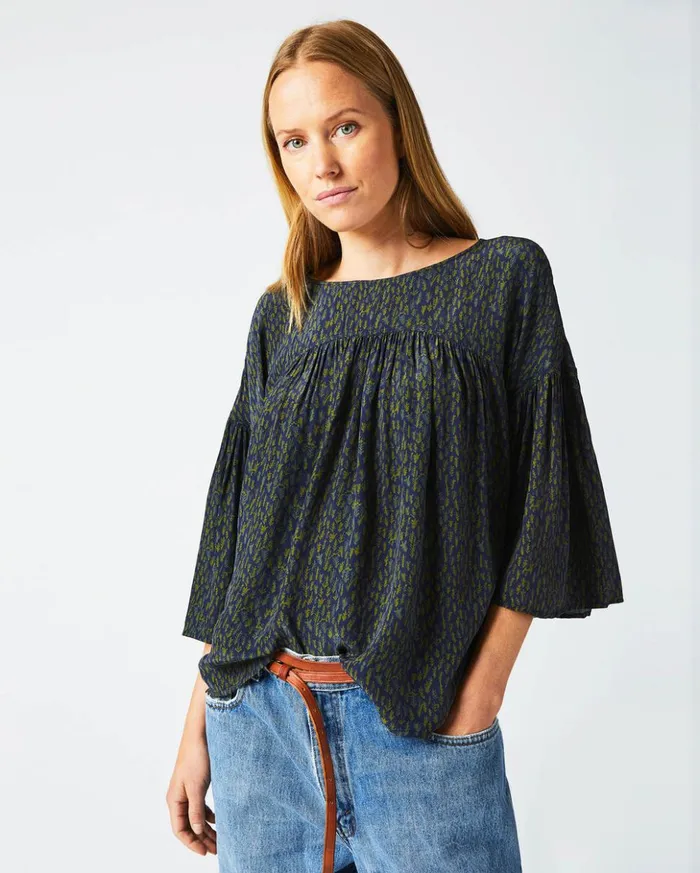 Tops Women Billy Reid Curved Yoke Blouse Navy